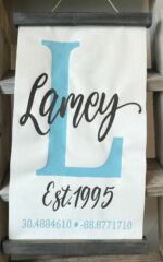 Canvas Hanger: $45 Please submit the following with this design: Last name and year established