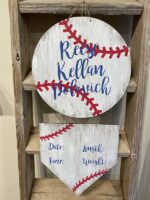 Door Hanger with rider $70 *For this Door Hanger please provide the following information at checkout: Child's Name. **In order to have the shaped element cut and ready for your event, this must be ordered 2 weeks in advance and you must contact us by phone or email before you order.